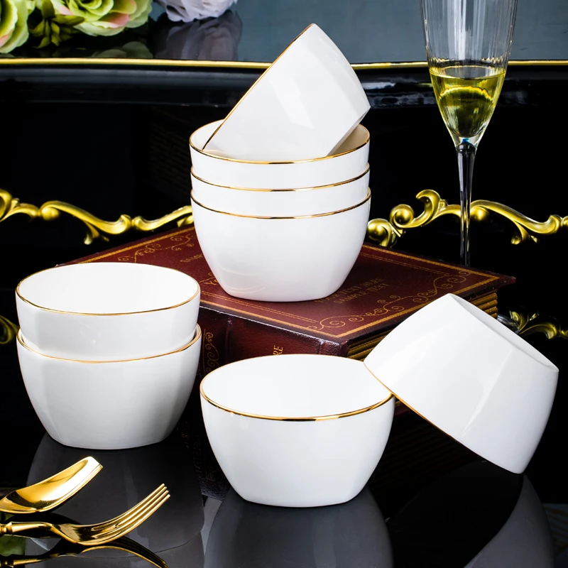 金色年华4.5英寸方形饭碗6个景德镇碗盘餐具网红高颜值防烫吃饭碗