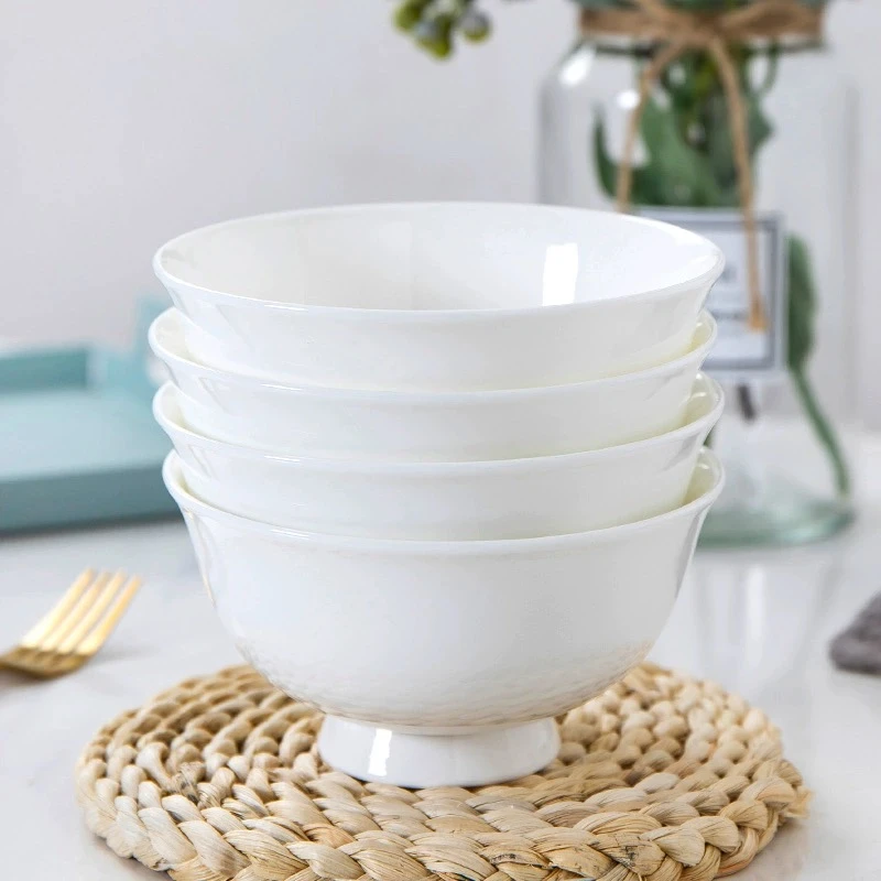 纯白6英寸高脚面碗4个装景德镇碗盘餐具釉下彩食品级防烫泡面碗