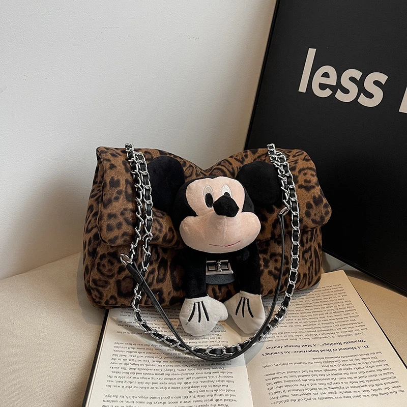 大容量豹纹包女休闲通勤单肩斜挎米奇公仔托特包