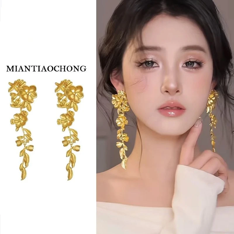 绕花枝~高级感轻奢夸张花朵耳钉女法式复古气质耳环耳坠中古耳饰