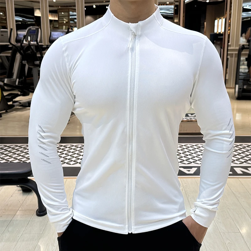 秋季无帽运动外套男透气弹力速干长袖立领跑步健身训练服修身夹克