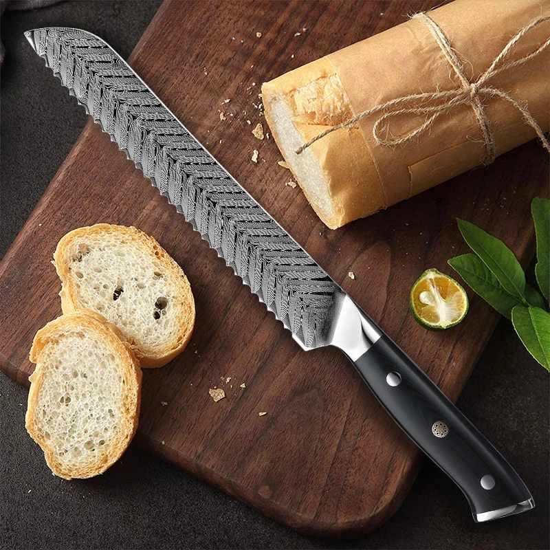 SWITYF【银羽面包刀】73层大马士革AUS-10钢芯 G10手柄 吐司锯齿刀