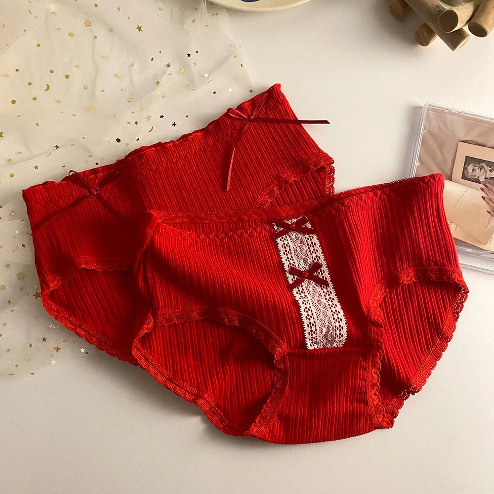 新年红内裤女士中腰无痕结婚喜庆纯棉全棉裆透气大红色新年三角裤
