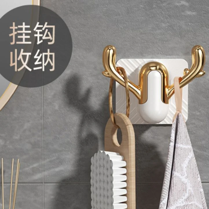 新款轻奢鹿角挂钩创意免打孔厨房收纳置物架多功能浴室拖鞋收纳架