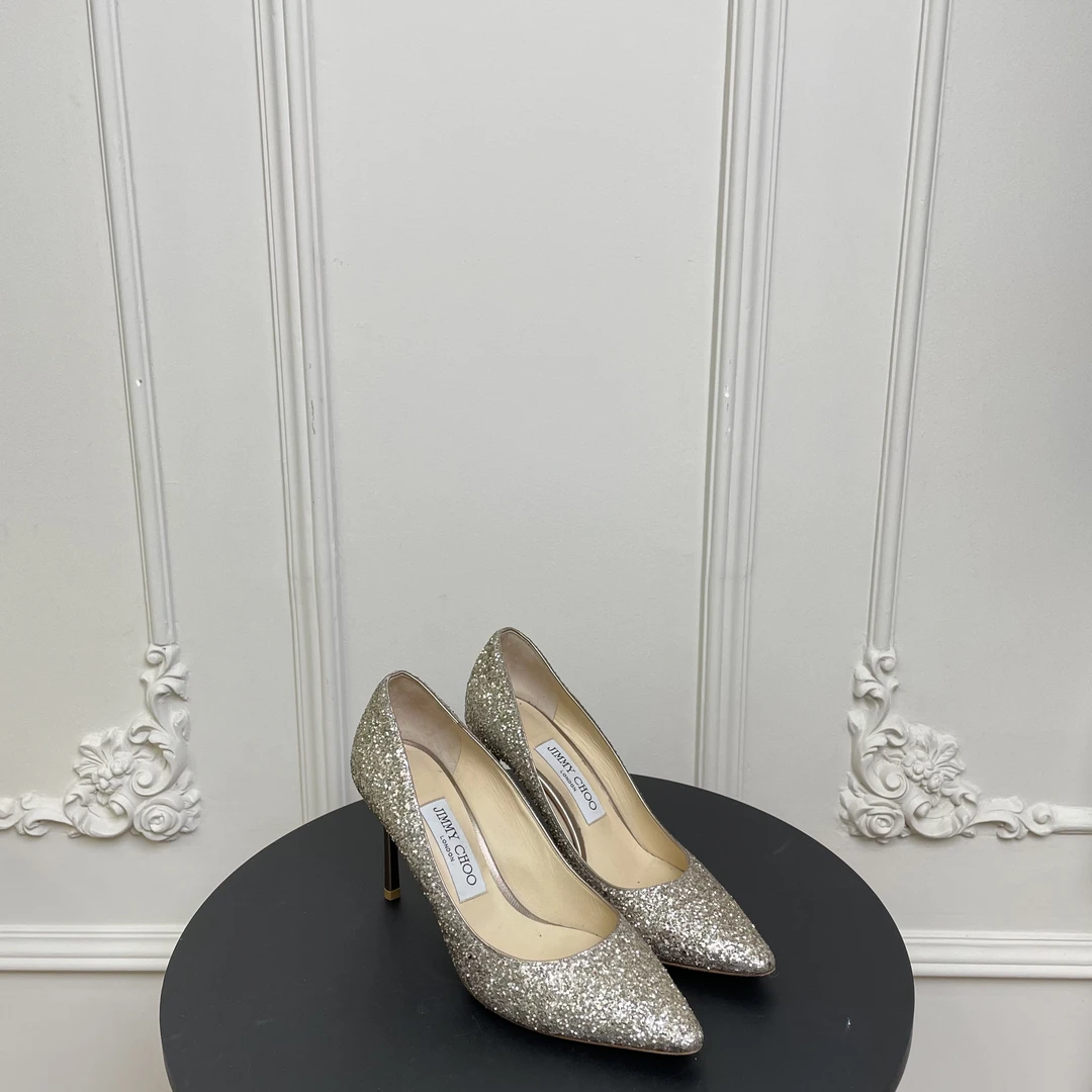 JIMMY CHOO/周仰杰 36.5码 银色亮片尖头宴会鞋婚鞋高跟鞋 女款