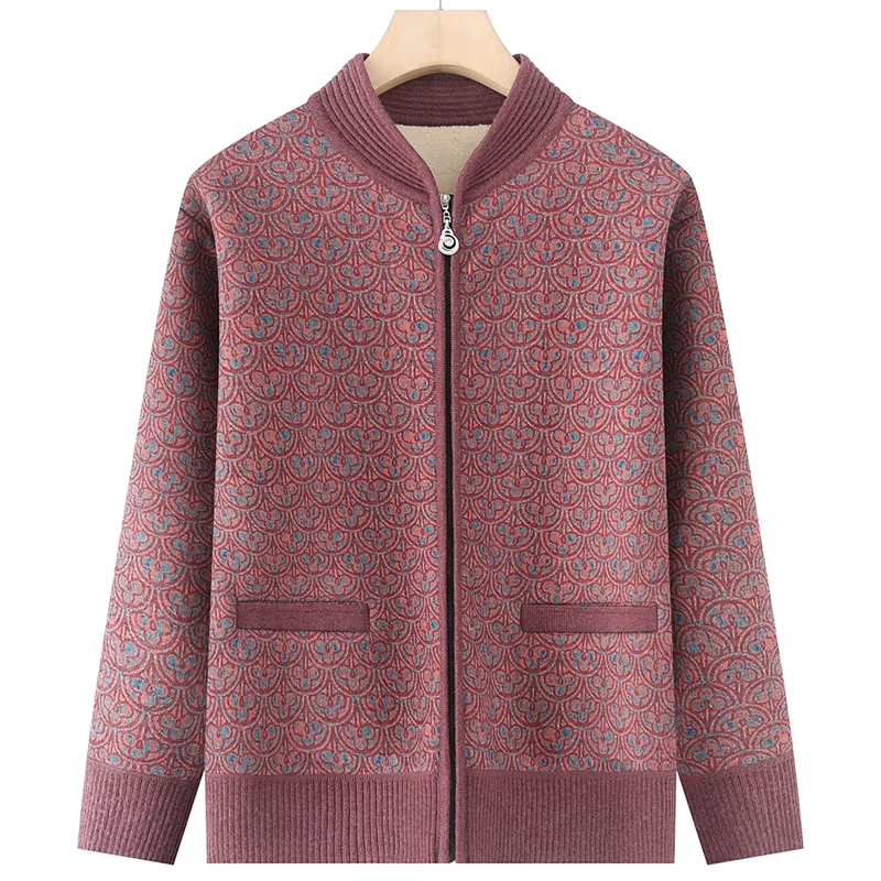 中老年女装秋冬装加绒针织衫妈妈装开衫拉链外套老太太衣服奶奶装