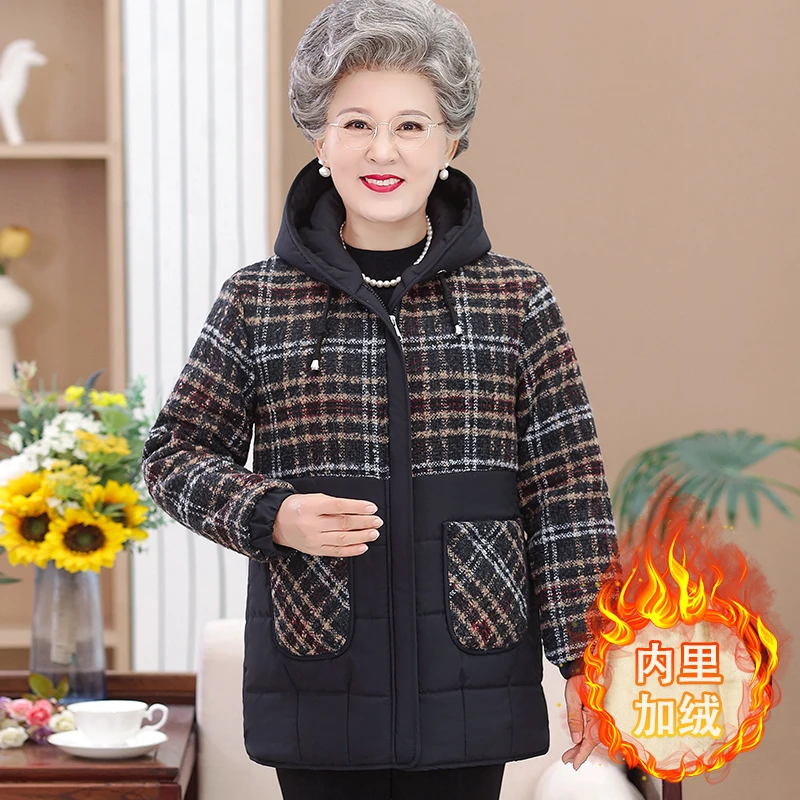 中老年女装冬装棉服加绒加厚奶奶装棉衣大码妈妈保暖棉袄老人衣服