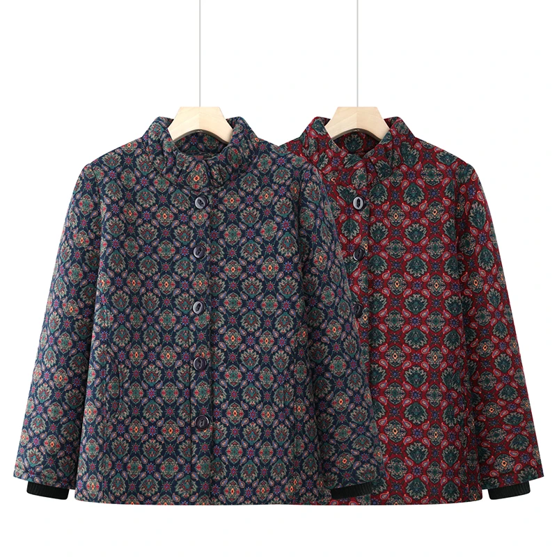 中老年女装冬季加绒棉衣大码妈妈装立领加厚外套老人衣服保暖棉袄