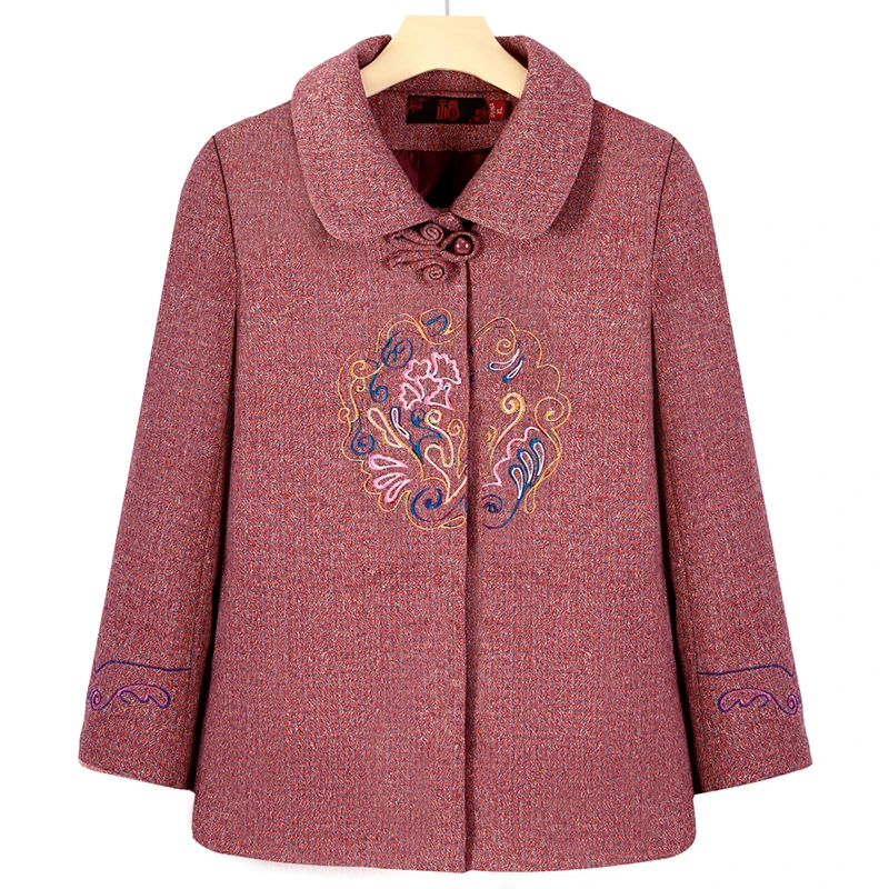 中老年女装春秋款绣花外套大码妈妈装加绒加厚秋冬上衣老太太衣服