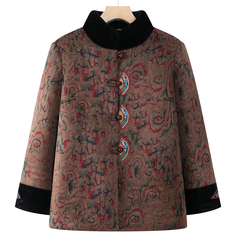 中老年人冬季复古国风加绒棉衣大码妈妈装绣花棉服老太太加厚棉袄