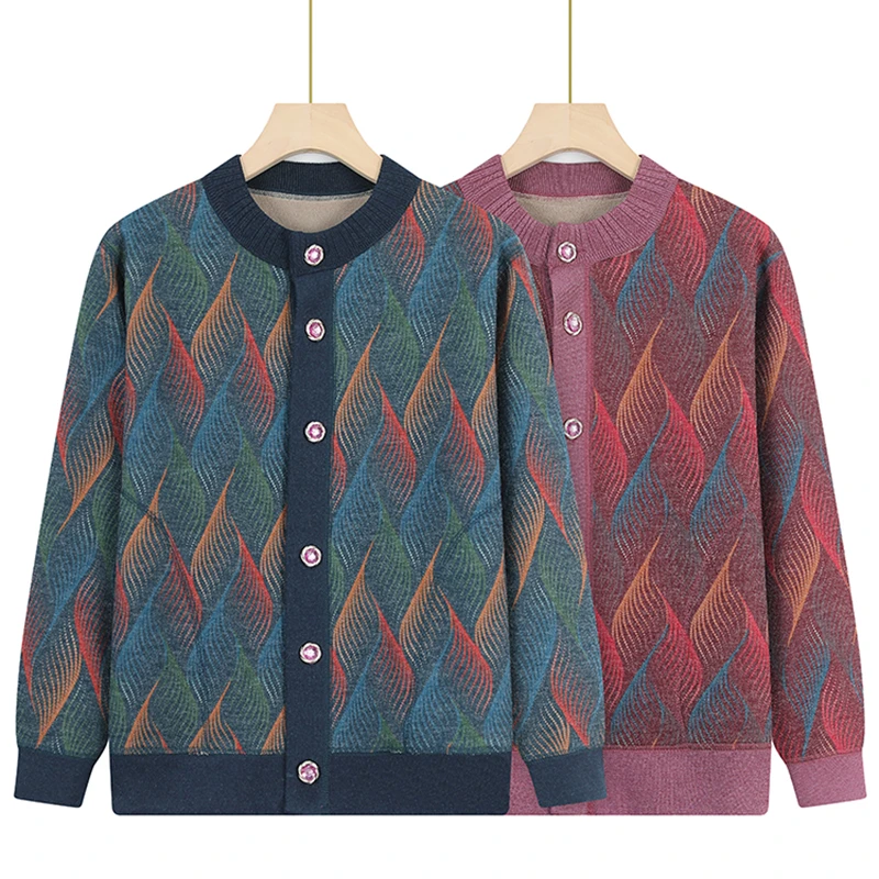 中老年妈妈装秋冬针织衫老太太休闲开衫上衣奶奶装加绒保暖衣外套