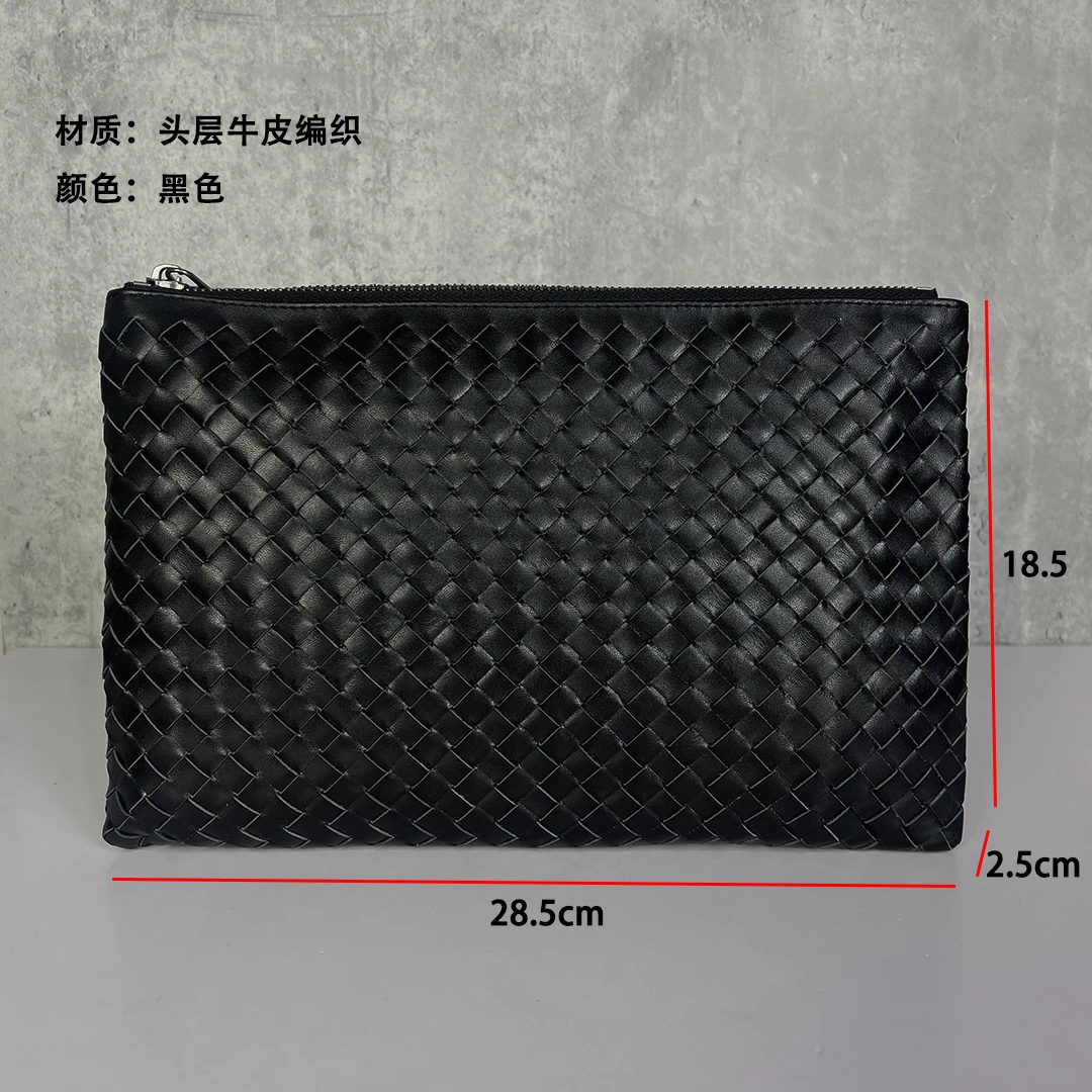 SKEMOFEILA头层牛皮编织信封包男士真皮手拿包休闲黑色9920