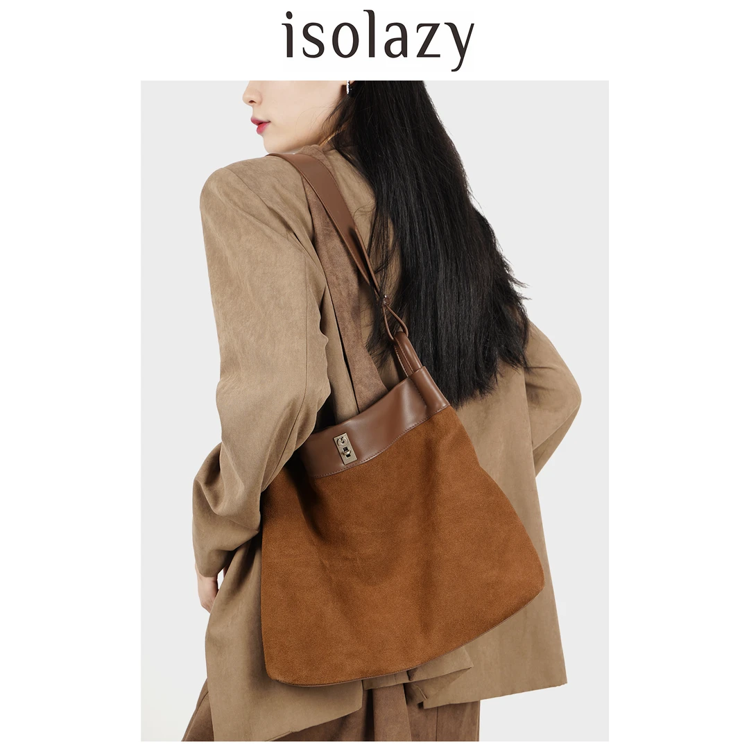 isolazy/小众设计平行托特包磨砂牛皮通勤大包时尚女士单肩斜跨包