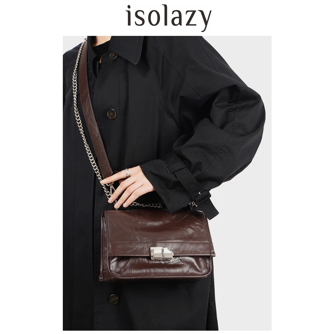isolazy/小众秋冬牛皮链条托特包女大容量单肩通勤时尚百搭斜挎包