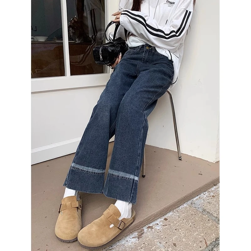 阔腿牛仔裤女2025年秋季新款高腰大码梨形身材窄版宽松显瘦九分裤