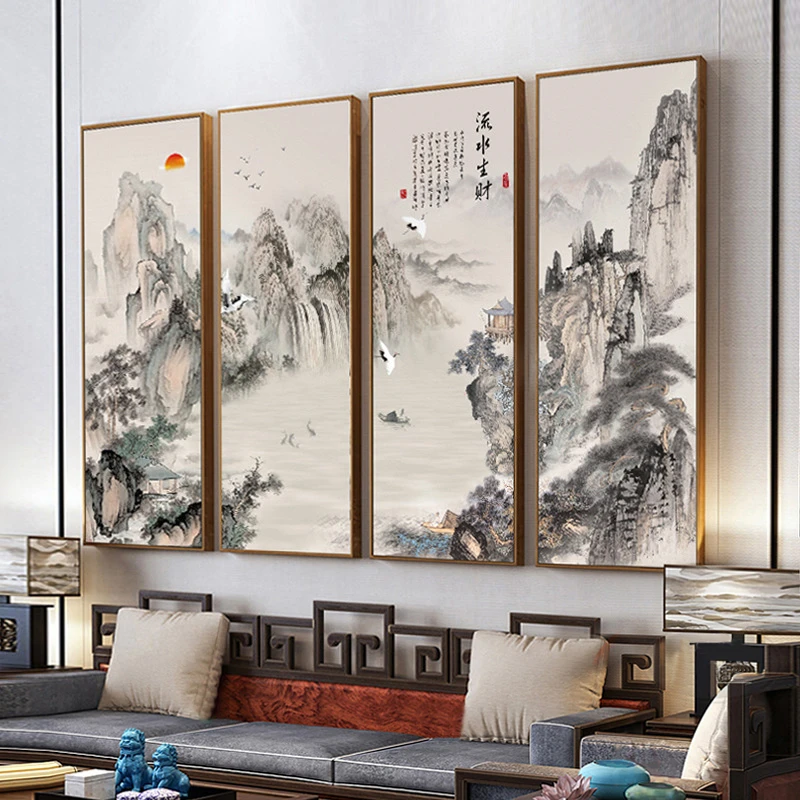 国画山水画客厅挂画新中式沙发背景墙装饰画茶室办公室大气风水画