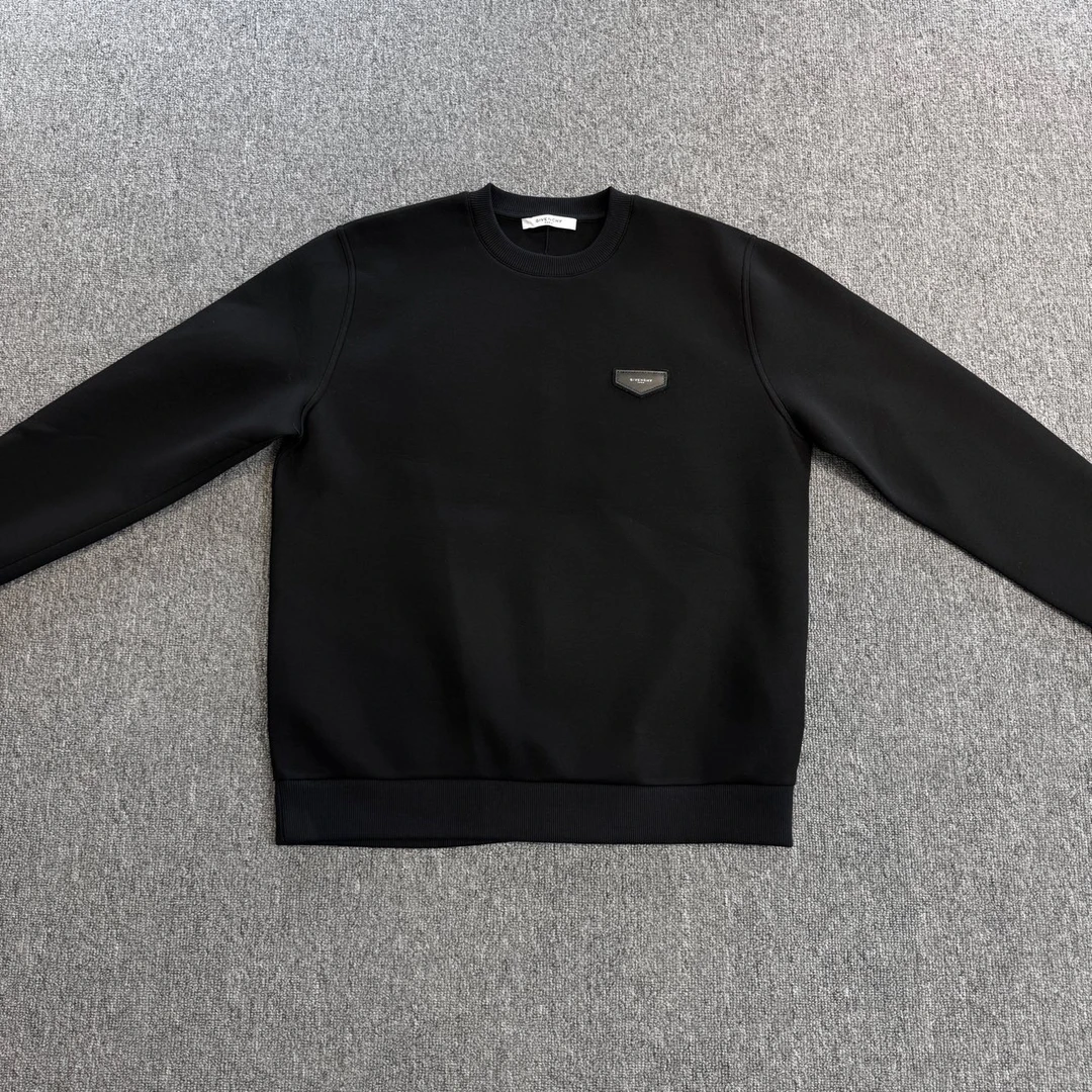 Givenchy / 纪梵希 黑色皮牌字母logo太空棉卫衣/XL码/Sw23852