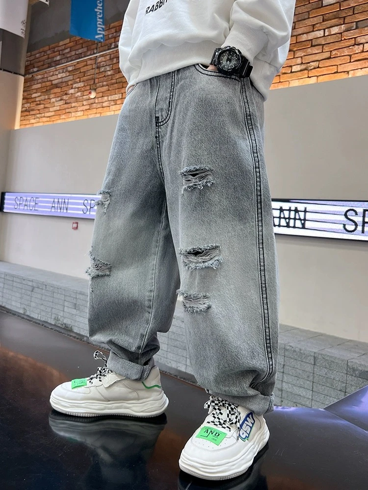 男童裤子夏季薄款牛仔九分裤潮帅气时髦儿童夏装防蚊裤中大童夏款