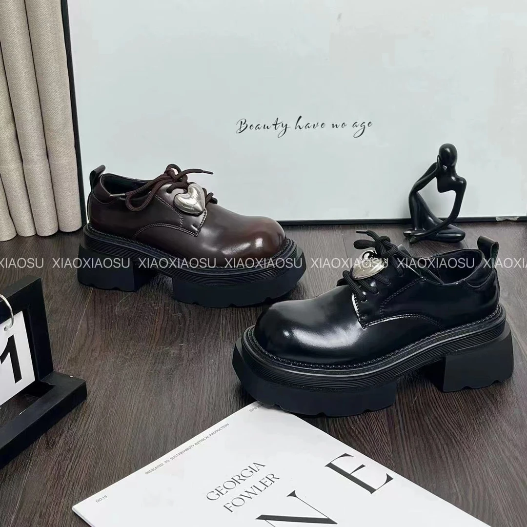 【HeiPa】安暖家【爱心乐福】ins潮走秀厚底休闲乐福鞋运动百搭复