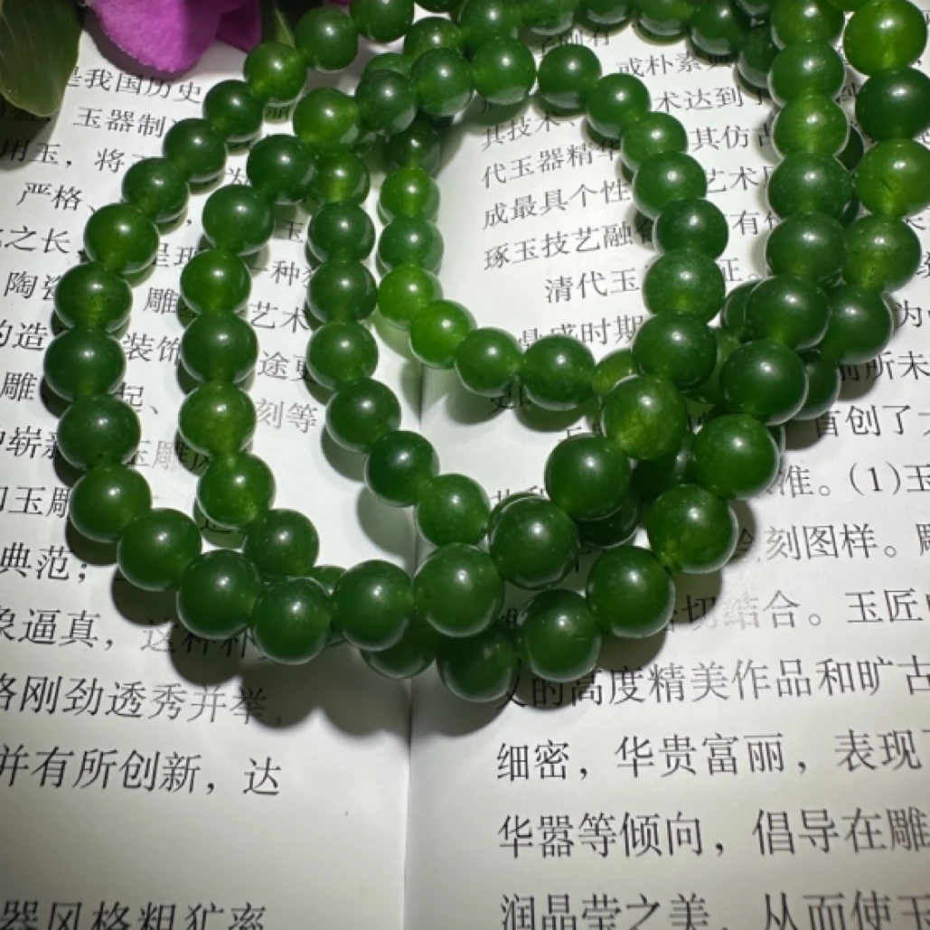 典藏 8mm108颗精品菠菜绿多圈手工DIY绿珠串148