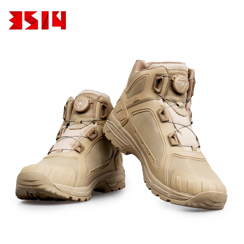3514中筒平跟防水耐磨防滑户外登山徒步鞋纽扣款快速穿脱男春秋鞋