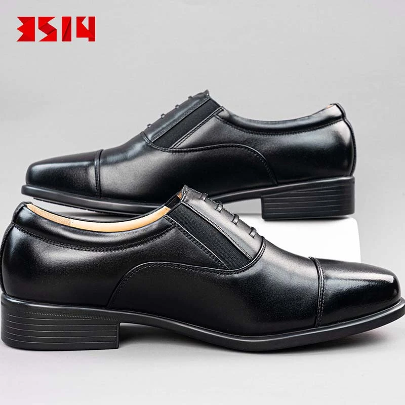 3514经典款男士黑色休闲舒适商务正装套脚正装休闲男皮鞋真皮