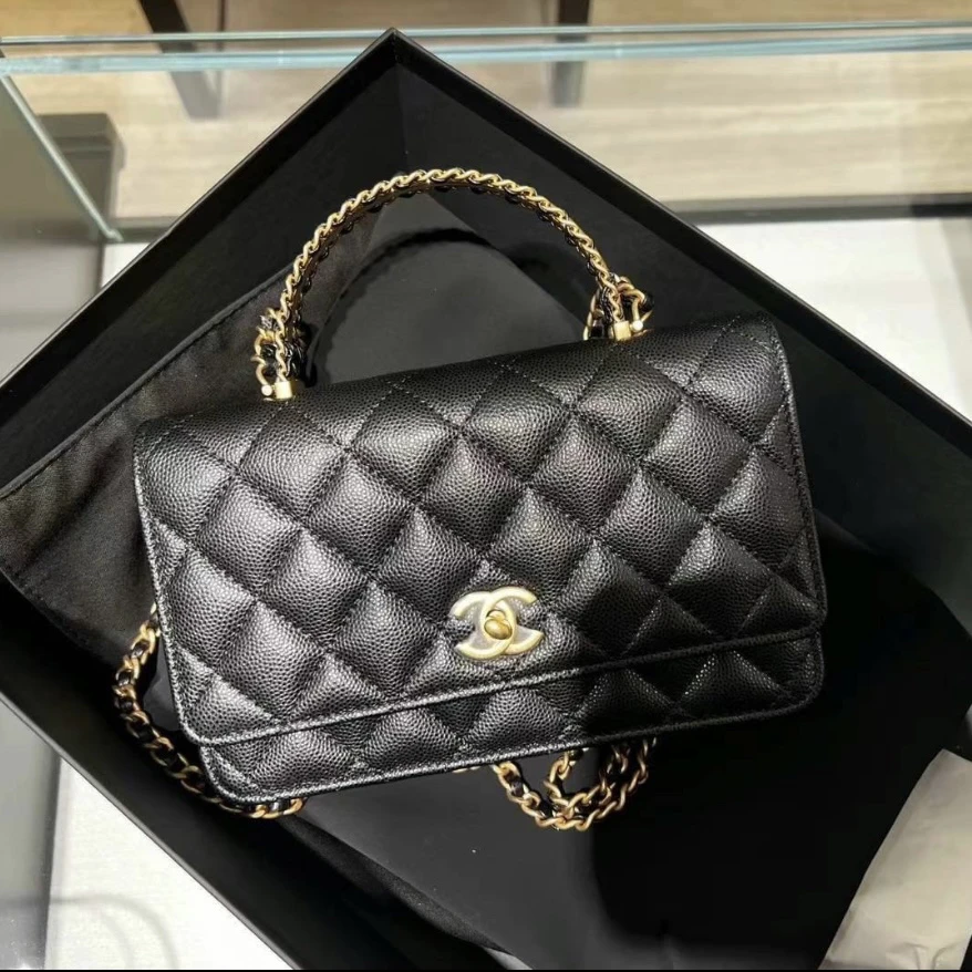 未使用 Chanel/香奈儿 24A 手柄woc 黑金荔枝牛