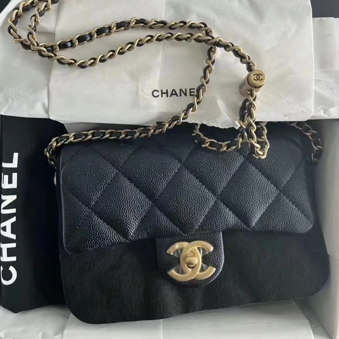 全新未使用 Chanel/香奈儿 21K 黑金荔枝牛 子弹头方胖子 芯片款