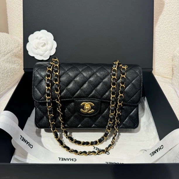 全新未使用 Chanel/香奈儿 黑金CF小号24年 荔枝牛 芯片款链条包