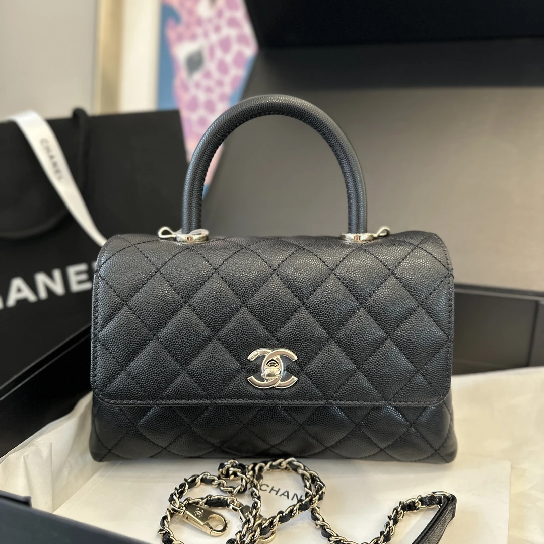 全新未使用 Chanel/香奈儿小号coco handle 黑金链条包 芯片