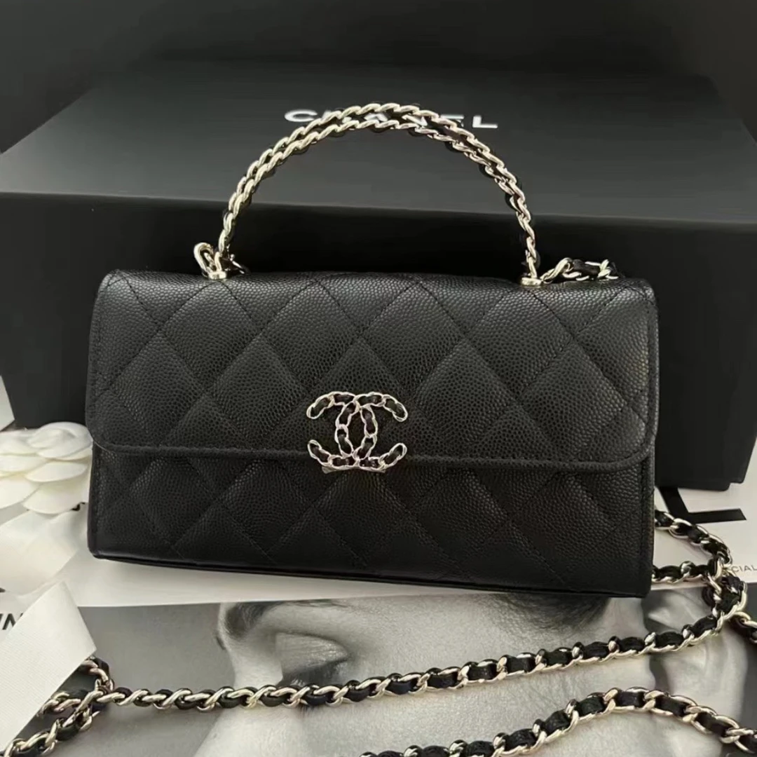 全新未使用 Chanel/香奈儿 23p 黑金Kelly 荔枝牛 链条斜挎包