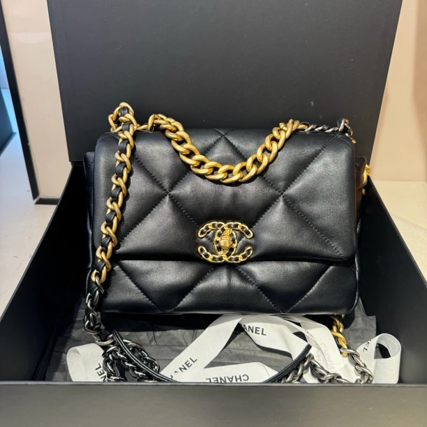 全新未使用 Chanel/香奈儿 黑金19bag小号 芯片款 单肩链条斜挎包