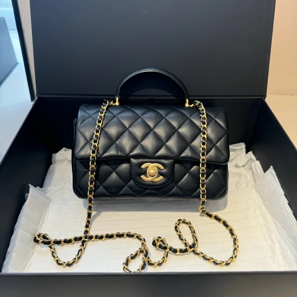 全新未使用 Chanel/香奈儿 黑金手柄CF mini 芯片 经典链条斜挎包