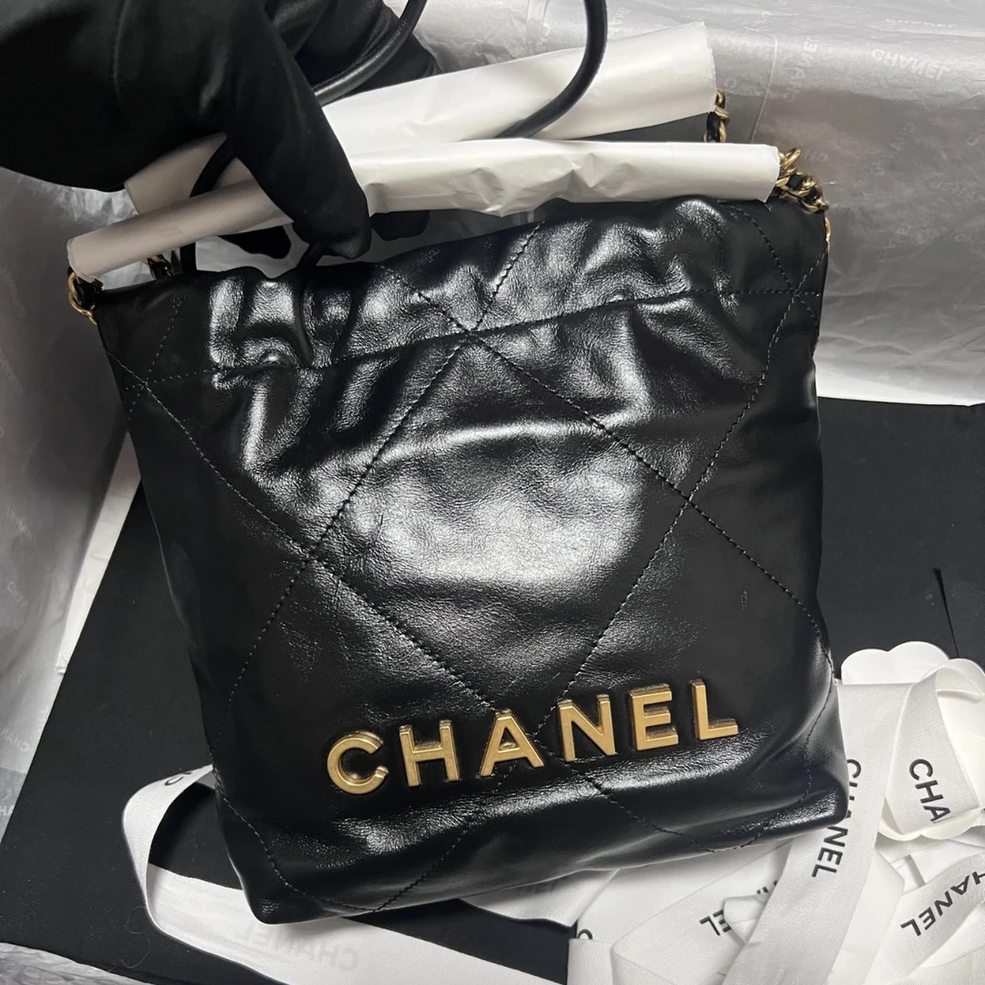 全新未使用 Chanel/香奈儿 黑金22bagmini 新款 链条可拆卸