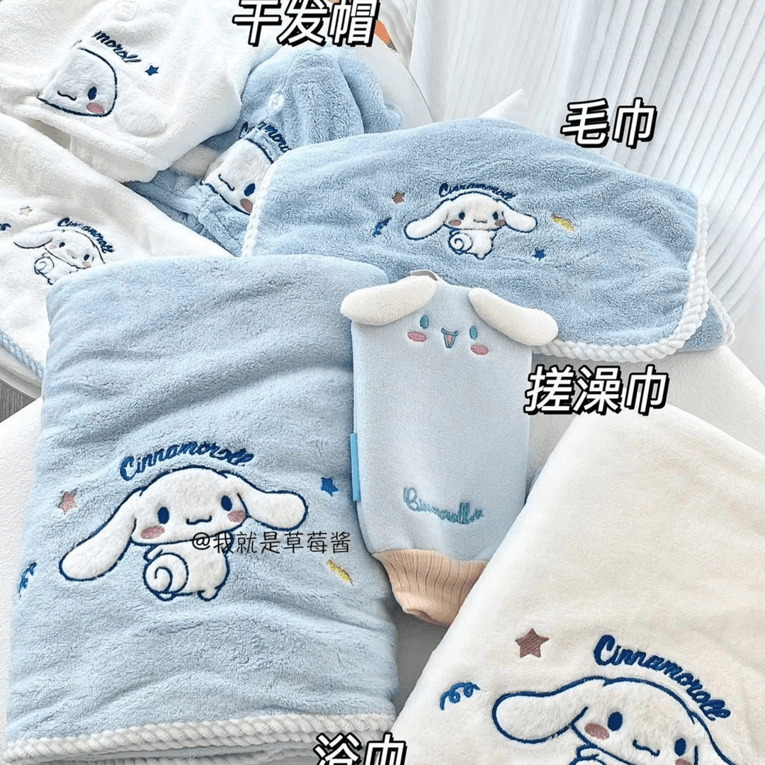 市井绘玉桂狗正版浴巾毛巾干发帽搓澡巾组合