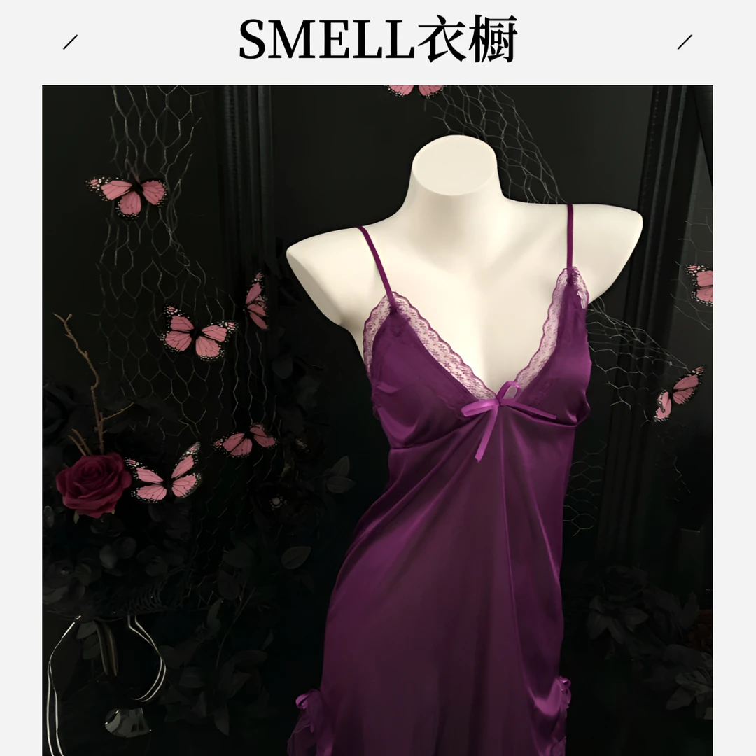 /SMELL衣橱/纡朱曳紫·春夏薄款性感透气吊带紫睡裙显瘦修身纯欲风