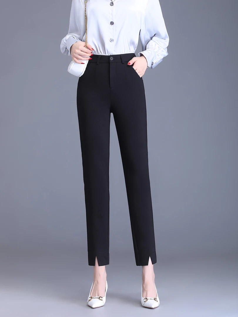 2025秋季百搭直筒裤女新款高腰显瘦烟管裤修身弹力小脚九分休闲裤