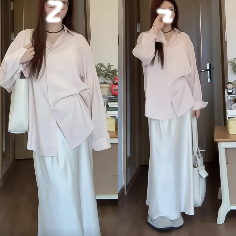 【8015】胖mm气质薄款开衫衬衫女早秋高级感宽松翻领长袖防晒上衣