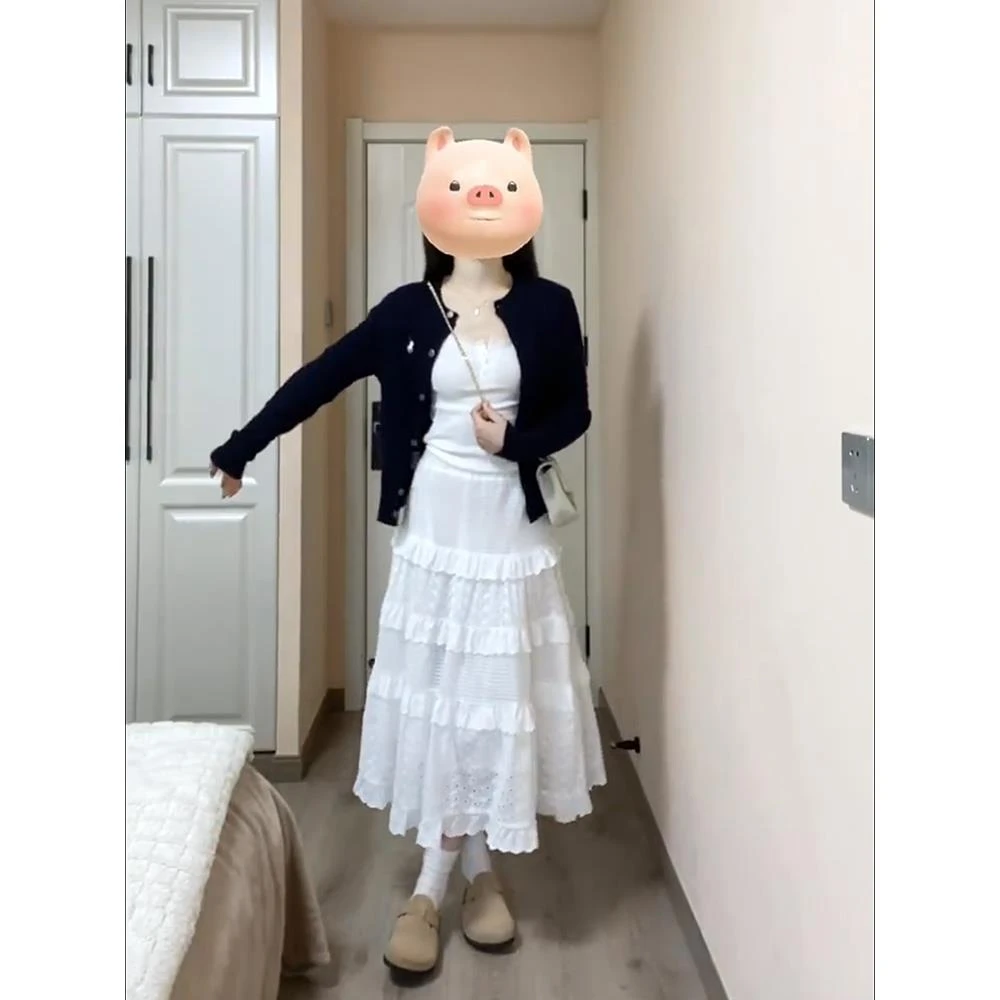 【8978】胖mm温柔甜美风高腰显瘦小众a字半身裙女蕾丝蛋糕中长裙