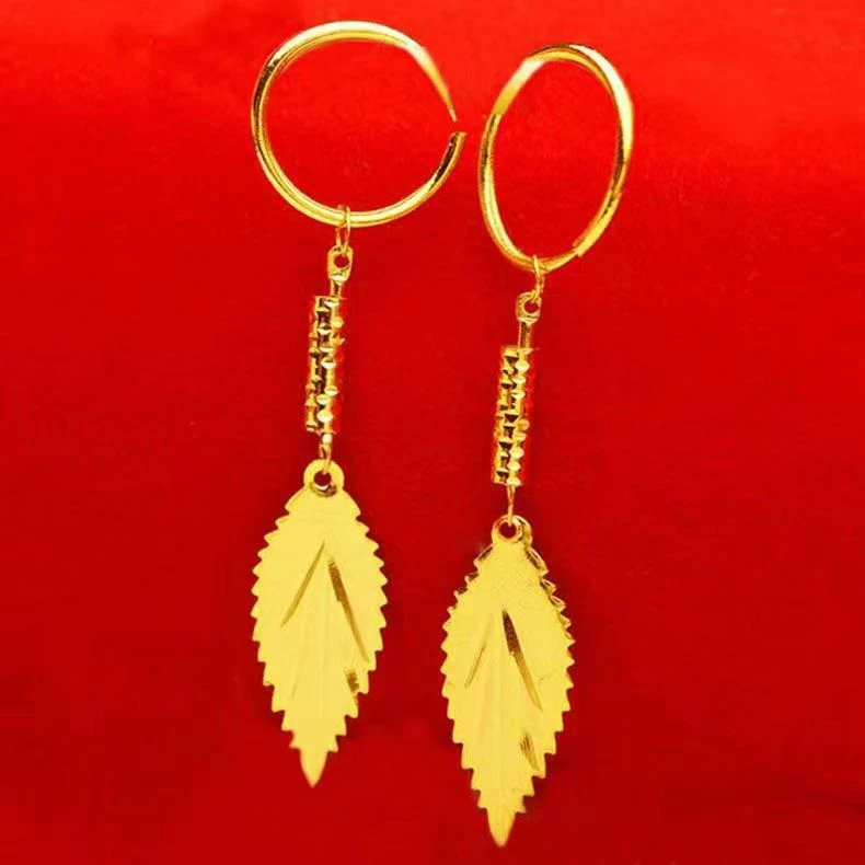 铜合金耳饰 时尚精美【圆管亮面树叶耳环】女款精致气质百搭饰品