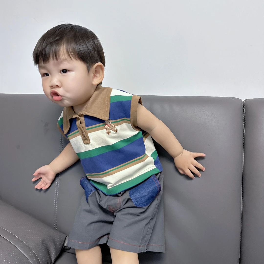 夏季熊熊条纹Polo衫
