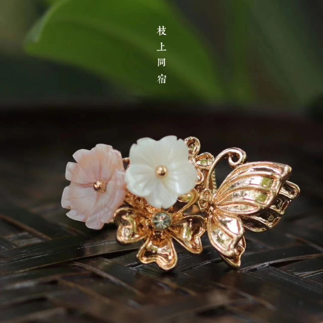 铜合金手镯 蝴蝶花花手工复古百搭国风少女简约气质一个