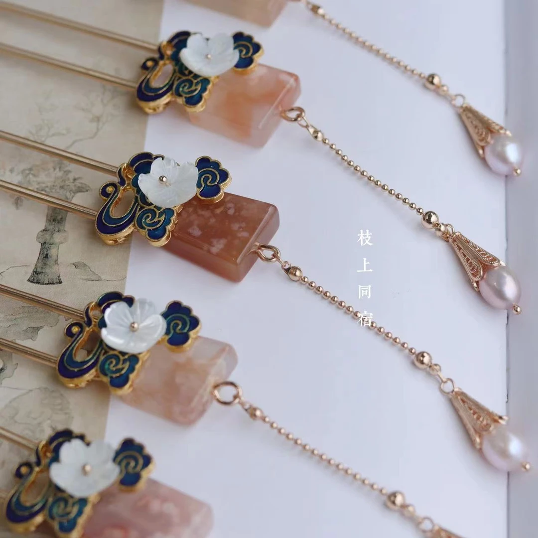 小白花烧蓝日常百搭简约复古发钗一支