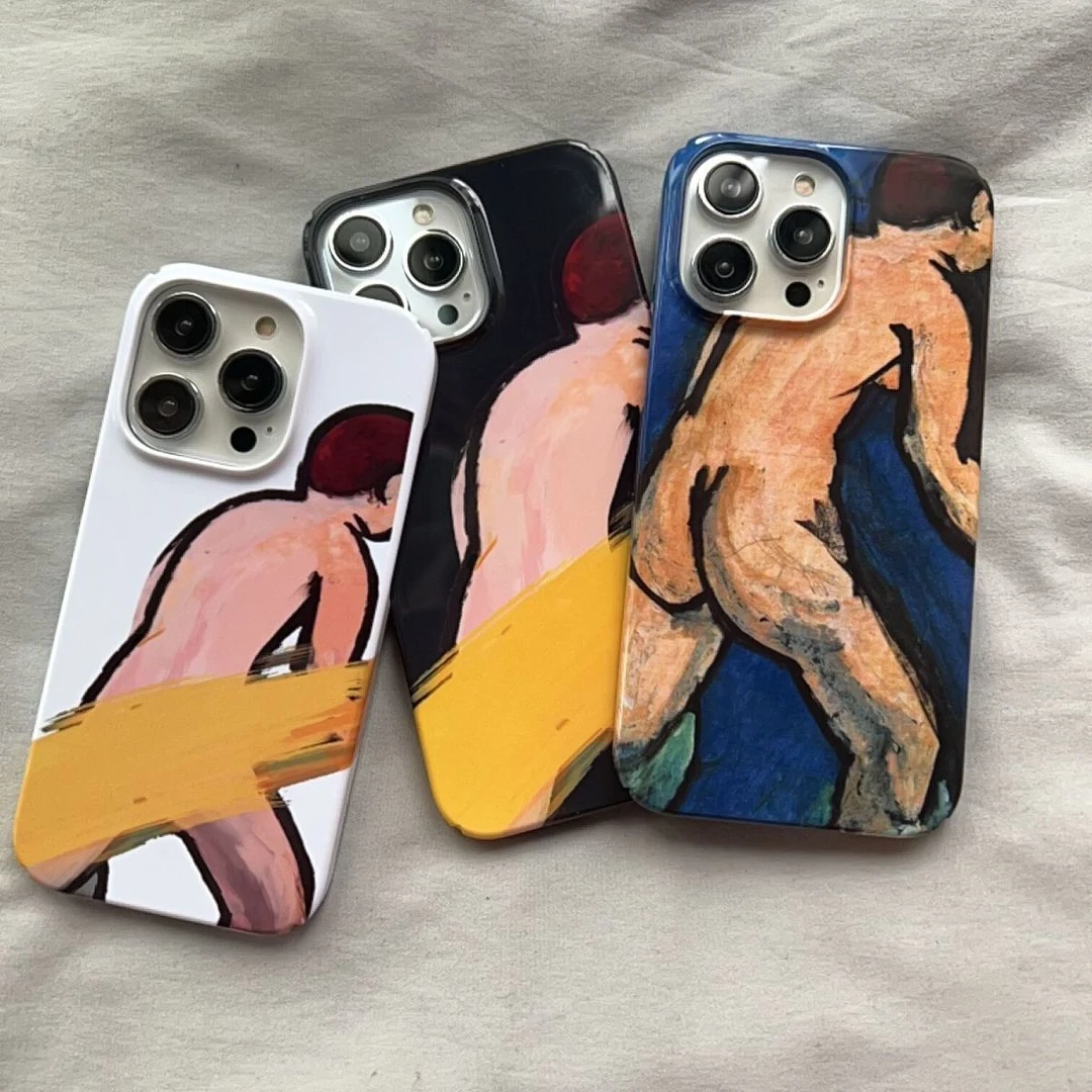油画抽象苹果14promax手机壳iPhone15菲林13女12磨砂11xr硬78plus