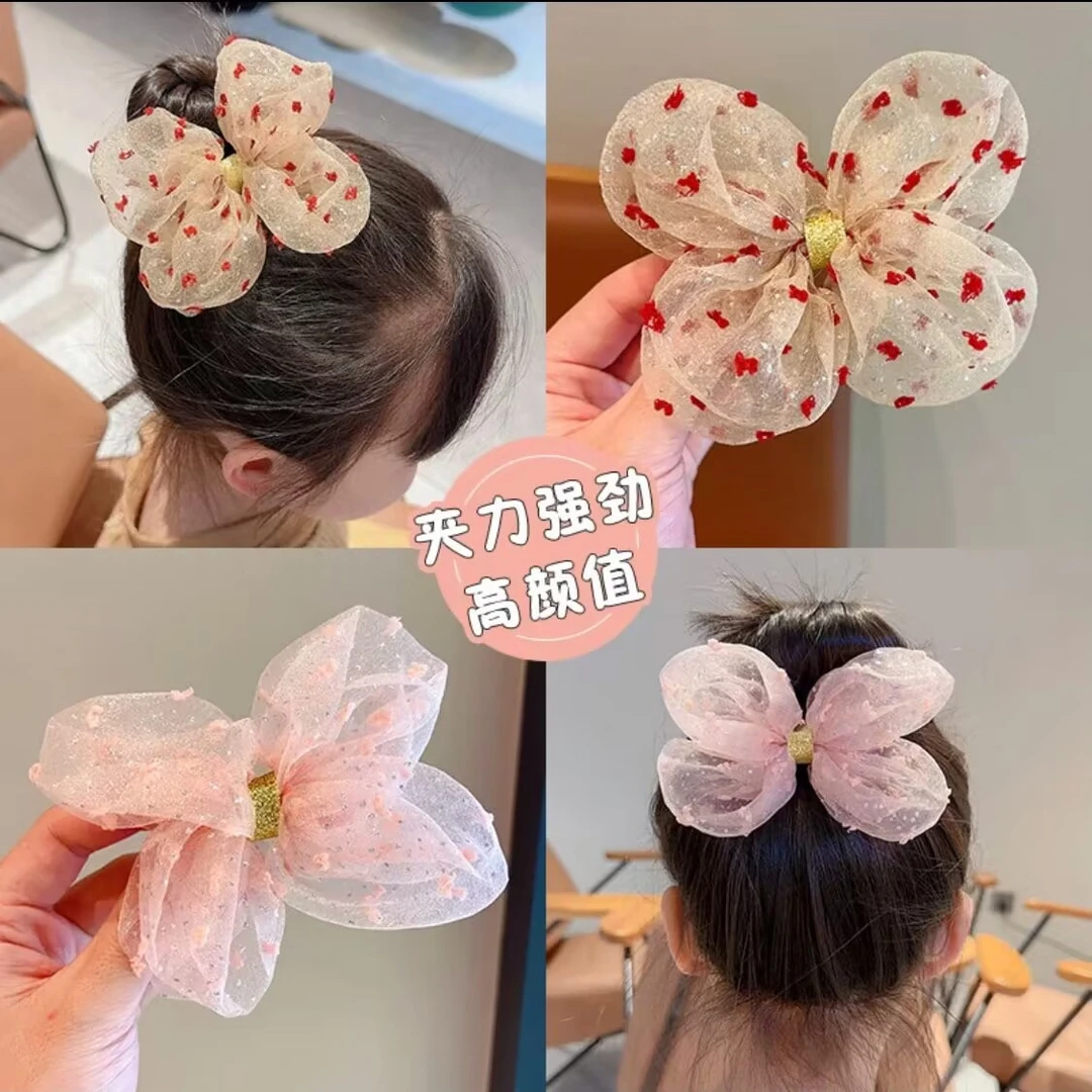 儿童波点蝴蝶结发夹甜美可爱女童气质后脑勺发卡宝宝简约夹子发饰