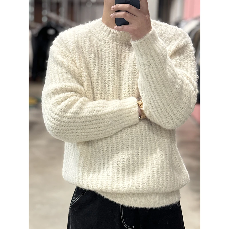 19300版”王子风 雪花白alpaca cocooning"圆领超细 羊驼毛衣