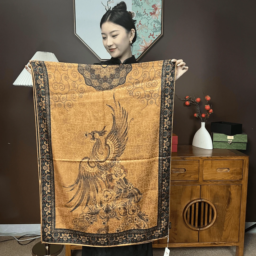 【凤鸣】70*180雅致龟裂纹双面中国风重磅高端百搭丝巾围巾气质