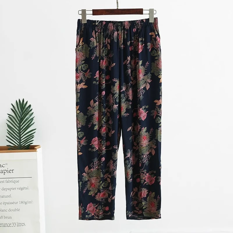 中老年棉绸长裤女士大码宽松休闲裤老太太外穿妈妈人造棉裤子夏款