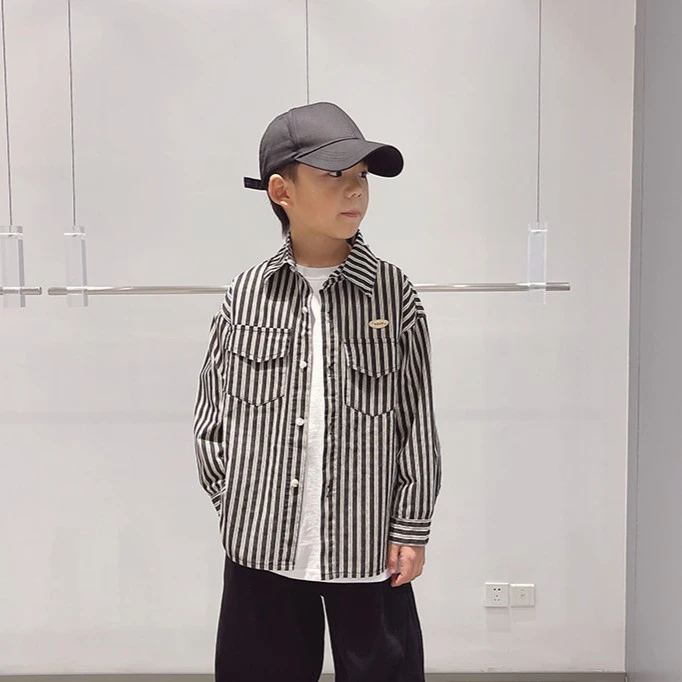 儿童衬衫2025新款男童春秋长袖童装中大童休闲大童条纹百搭薄外套