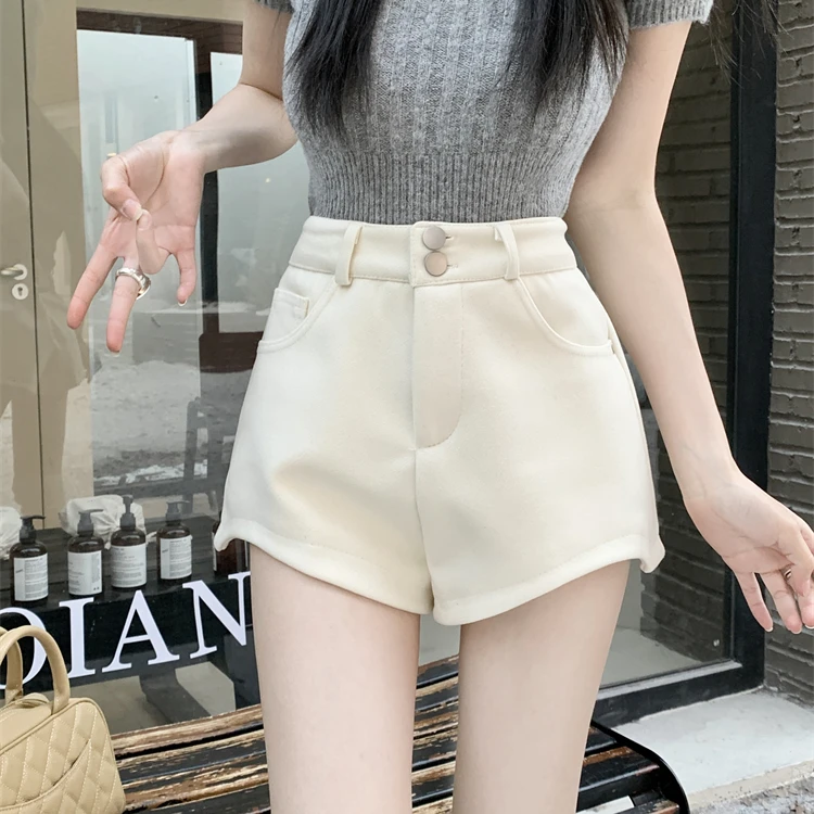 2025新款秋冬毛呢短裤女高腰百搭靴裤高端气质显瘦a字阔腿休闲裤